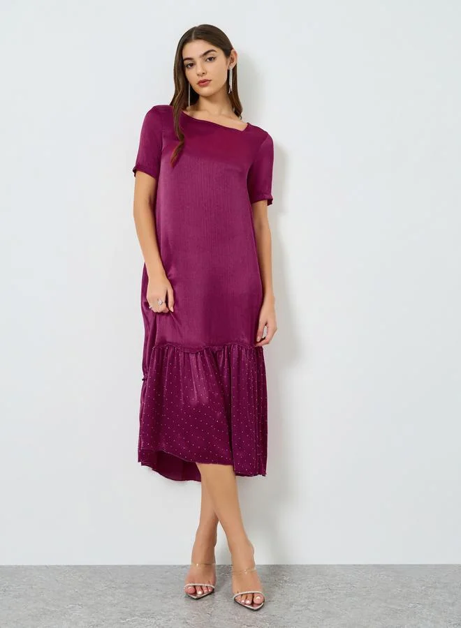 ستايلي فستان ميدي بحافة مكشكشة للنساء